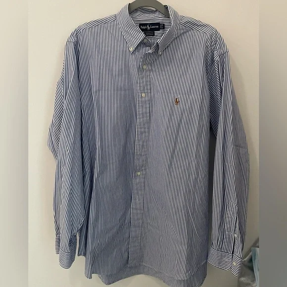 Ralph Lauren Mens
•Dress Shirt
•Button Up
•Blue Striped Cotton Yarmouth 17-36 - Picture 1 of 8